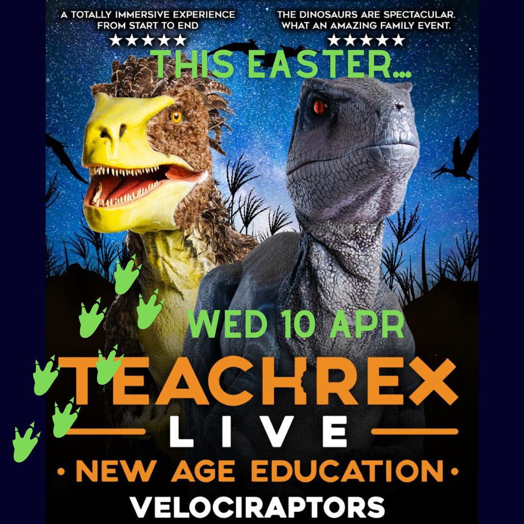 If your children have had enough of Easter bunnies, ....bring them along to meet some easter holiday animals of a different kind...🦖 Teach Rex return again with their Velociraptor show 2 x performances Wed 10 April bit.ly/3PGphz7