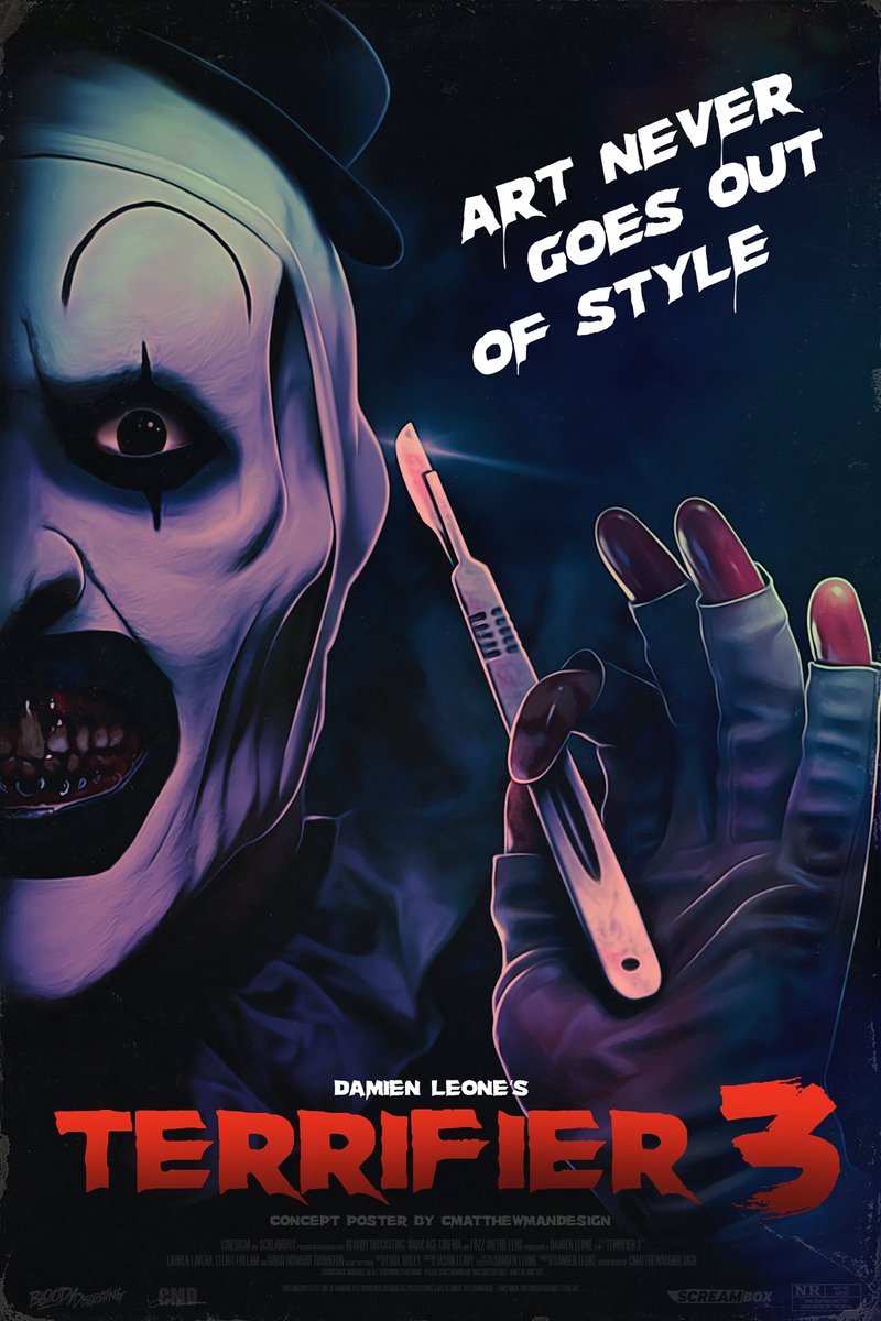 alyxhorror's tweet photo. 211 days until Terrifier 3!!!! Damien Leone just announced that the scene that tops the Bedroom Scene in T2 has just been filmed! Who's ready?! #Terrifier #Terrifier2 #Terrifier3 #Terrifam #ArtTheClown #HorrorCommunity #HorrorFam #ComingSoon https://t.co/i6ptIXdDLv