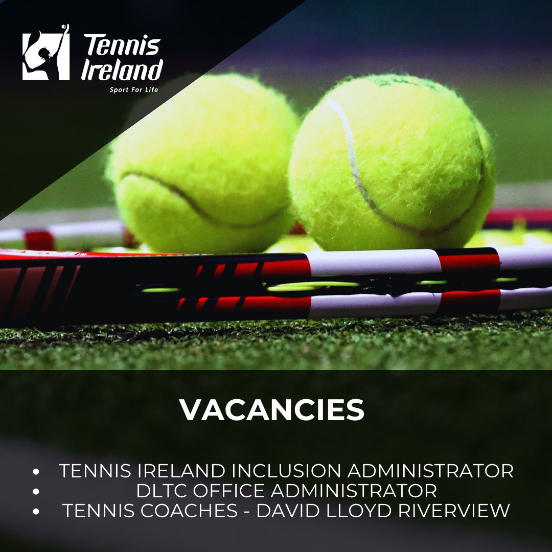 Vacancies in Tennis  

🎾Tennis Ireland Inclusion Administrator

🎾Dublin Lawn Tennis Council Office Administrator

🎾David Lloyd Riverview Coaches

View job specs and how to apply to join the team!👇
tennisireland.ie/about/vacancies

#vacancies #jobfairy #jobsinsport