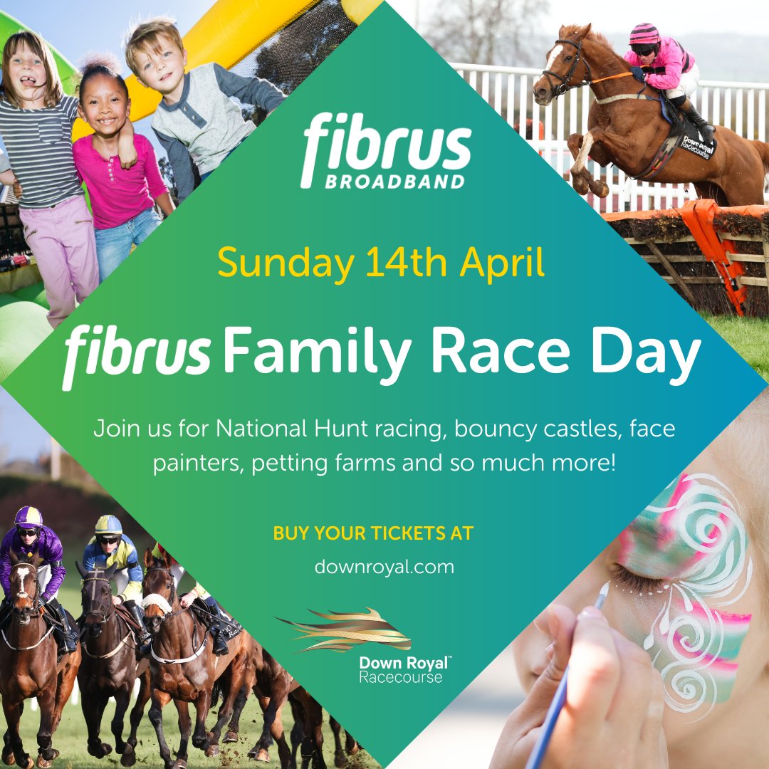 Mark your calendars for the @fibrusbroadband Family Race Day - Sunday 14th April💛 This new fixture promises a thrilling mix of National Hunt racing and amazing kids' entertainment 🏇🎈 The best part? There's something for everyone🥳 🎟️downroyal.com/tickets