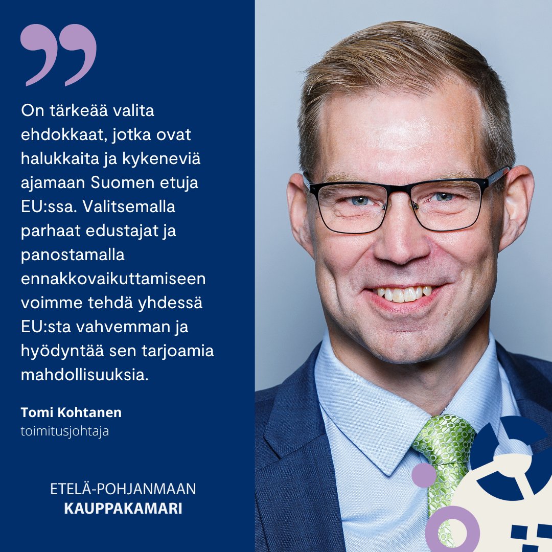 👋 Uusimman kamariviestin pääkirjoituksessa toimitusjohtajamme Tomi Kohtanen käy läpi tulevia eurovaaleja ja suomalaisedustajien vaikuttamismahdollisuuksia.

Lue koko artikkeli verkkosivuiltamme: etela-pohjanmaankauppakamari.fi/uutinen/mielen…

#epkauppakamari #kamariviesti #pääkirjoitus #EUvaalit