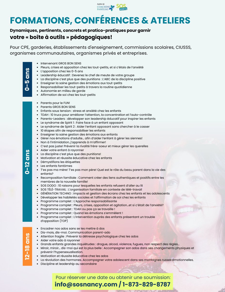 sosnancycoach's tweet photo. 🎉 + de 50 formations, conférences et ateliers pour les intervenants œuvrant auprès des enfants de 0-18 ans!

Pour consulter notre répertoire 👇
» https://t.co/tdr3uJt6ST

#sosnancy #nancydoyon #formations #conférences #ateliers #parentalité https://t.co/THelfRyryS