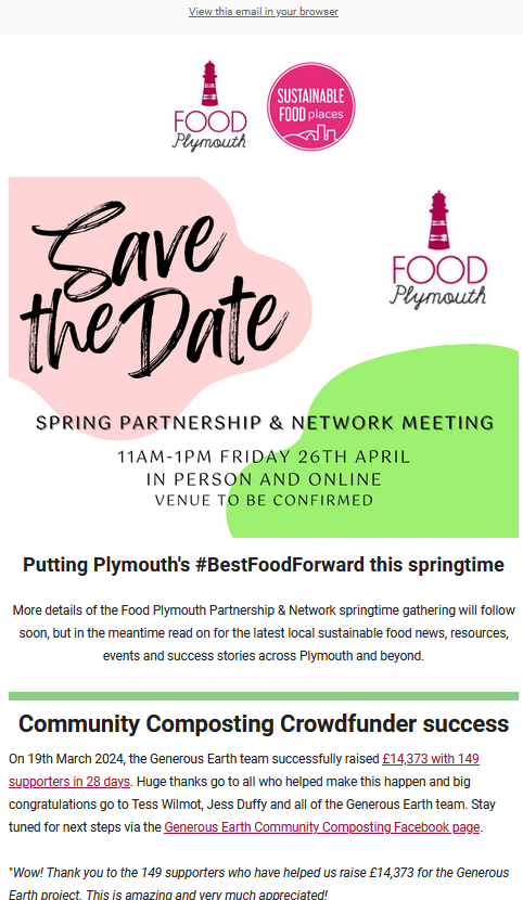 Want the latest #Plymouth sustainable food news, events and achievements in one click? Find our March newsletter here! 👉 mailchi.mp/d1677ffd3d89/f…