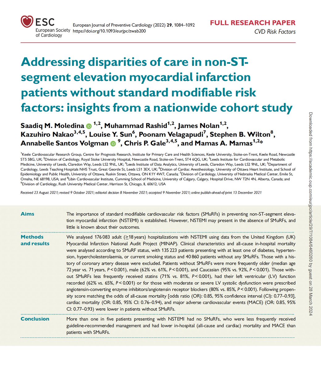 Congratulations to @MoledinaSM for the award of his PhD today 'Addressing disparities in the care of Non-ST-Elevation Myocardial Infarction (NSTEMI) patients' with the publication of several high quality manuscripts. Its one of the best part of the job to see group members…