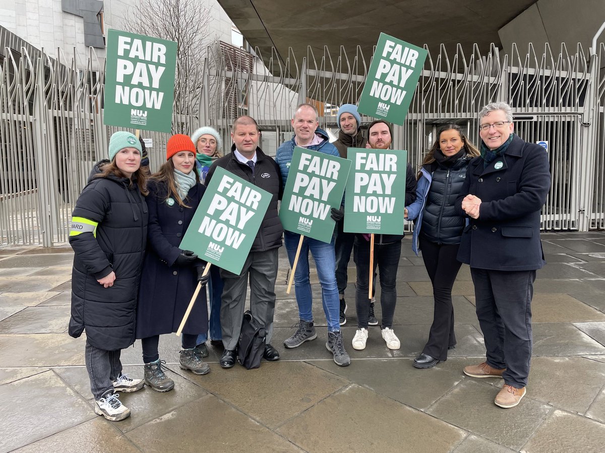 RMT Scotland Organiser Gordon Martin standing in Solidarity with NUJ at Scottish Parliament