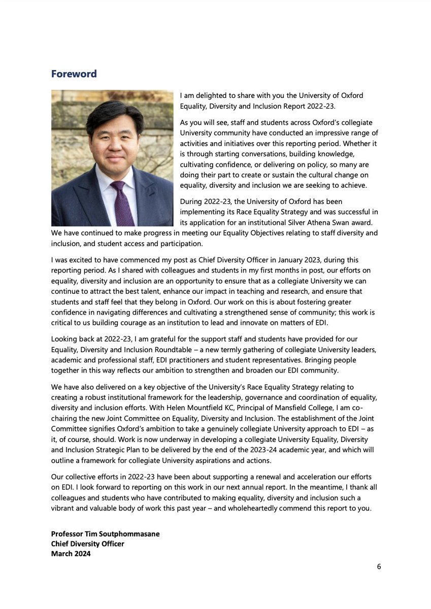 Very pleased to share the University of Oxford's Equality, Diversity and Inclusion Report 2022-23. Looking back on the 2022-23 year, it highlights our progress towards meeting our Equality Objectives, and the vast range of EDI activity taking place here edu.admin.ox.ac.uk/equality-report