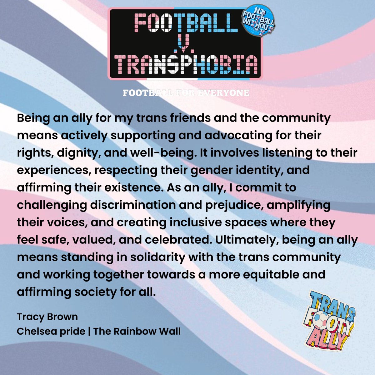 To be an Ally 🩵🩷🤍

#NoFootballWithoutTheT | #TransFootyAlly | #TransCommunity 🏳️‍⚧️⚽️🏳️‍🌈