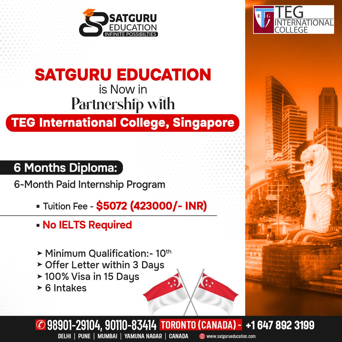 Want to study and work in Singapore? Satguru Education and TEG International College can make it happen! 👈
Get a diploma, get paid experience, and it's easy to apply.
#SatguruEducation #TegInternationalCollege #Singapore #Diploma #WorkInSingapore #SingaporeStudyVisa