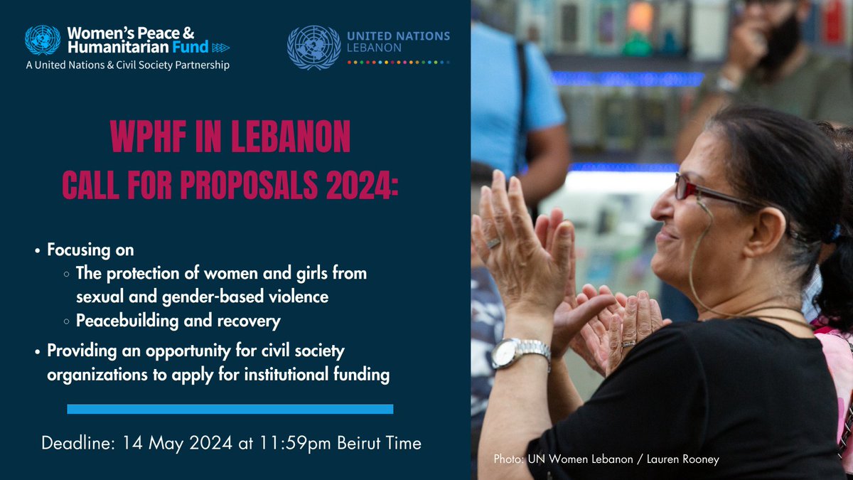 🚨 Reminder Who?👉Women’s organizations across #Lebanon 🇱🇧 What?👉@Wphfund #Call4Proposal Why?👉Supports initiatives working on the protection of👩from sexual &gender-based violence as well as peacebuilding and recovery When?👉🗓️ Deadline: 14 May 🔗tinyurl.com/mrsb46je