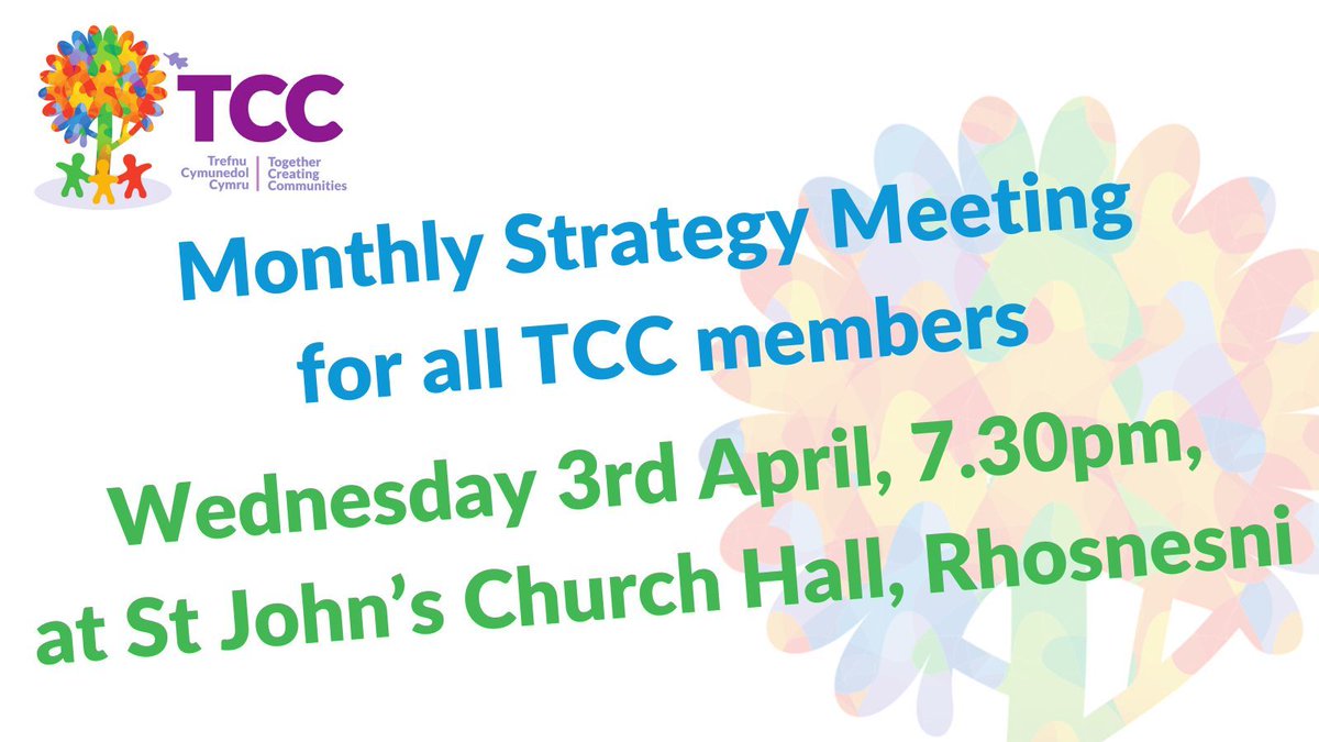 On Wednesday 3rd April we are hosting our regular monthly Strategy Meeting - these are vital events in our calendar where member groups raise the issues that are affecting their communities. Get in touch at office@tcc-wales.org.uk if you would like to know more.