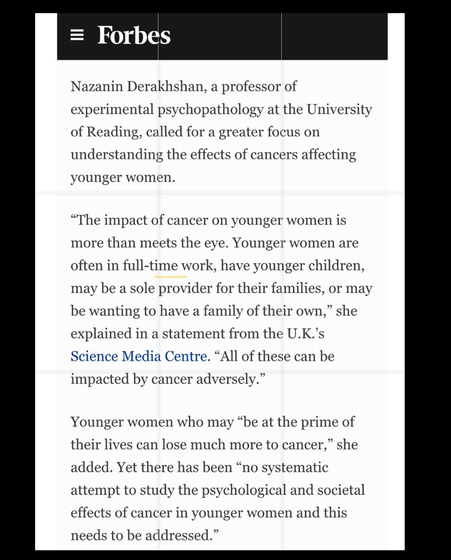 The impact of cancer on younger women is under-researched and needs addressing. 👇👇👇 #cancer #breastcancer #nevertooyoung #youngerwomen #women #treatment #support #research #psychooncology forbes.com/sites/katherin…