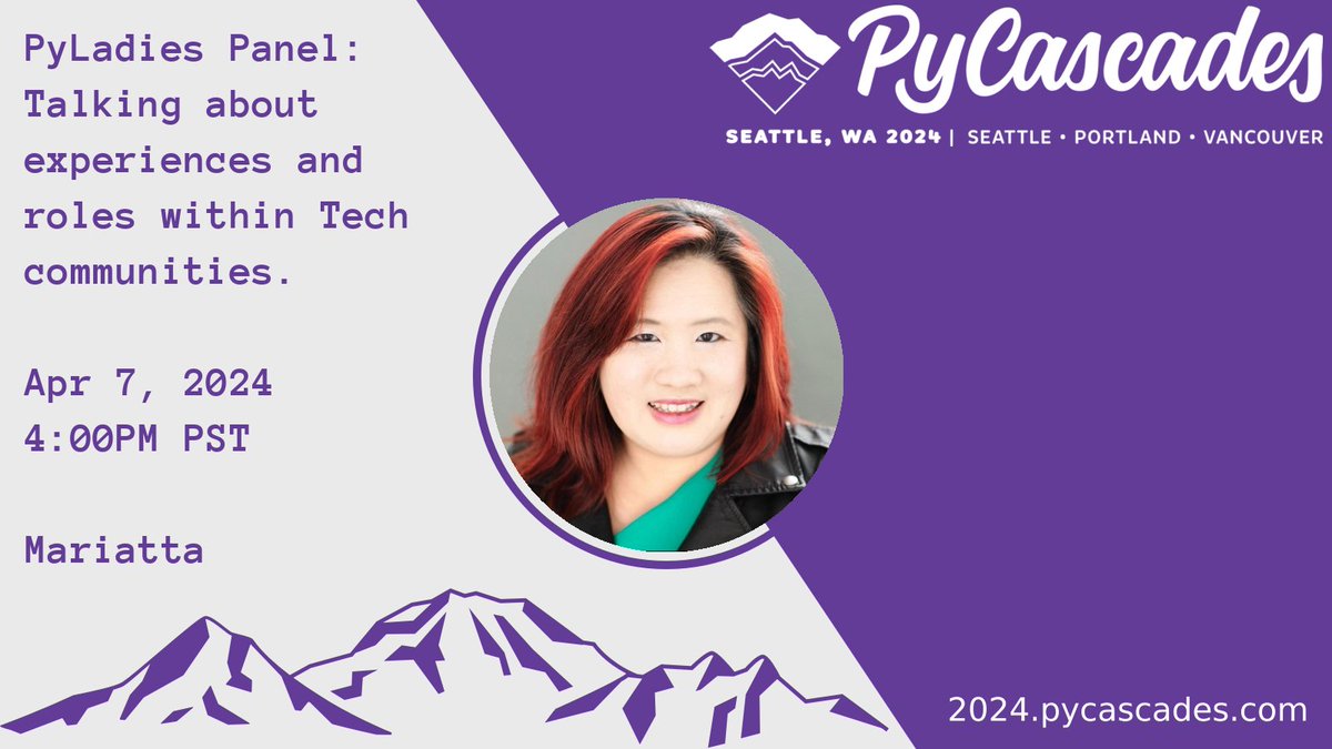 🌟 We're thrilled to announce Mariatta, a Python Core Developer & diversity advocate, joining our PyLadies panel at #PyCascades 2024! 🎉 Don't miss her insights on inclusion & more!🐍💻✨ 🎟️ Get your tickets now:👇 pretix.eu/pycascades/sea… #Python #Pyladies