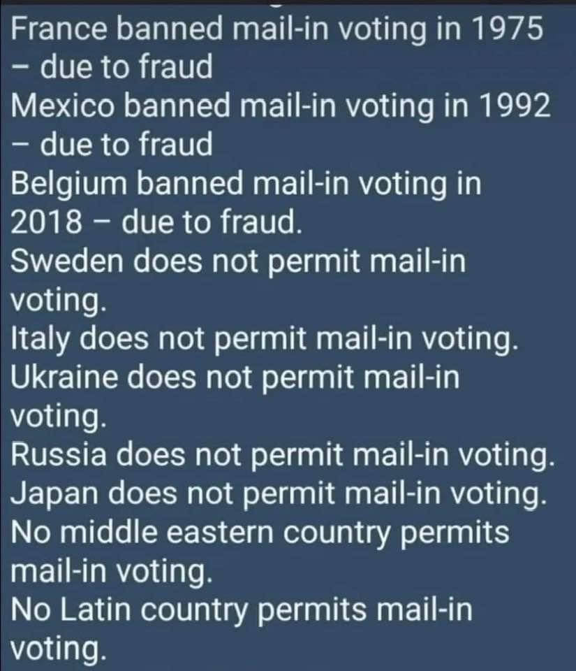 Other countries learned their lessons, but America hasn’t. My guess is … the Democrats, RINOs and DeepState know they have more control over the results via mail-in ballots so they want to expand that practice. For those too stupid to read between the lines…that’s called…