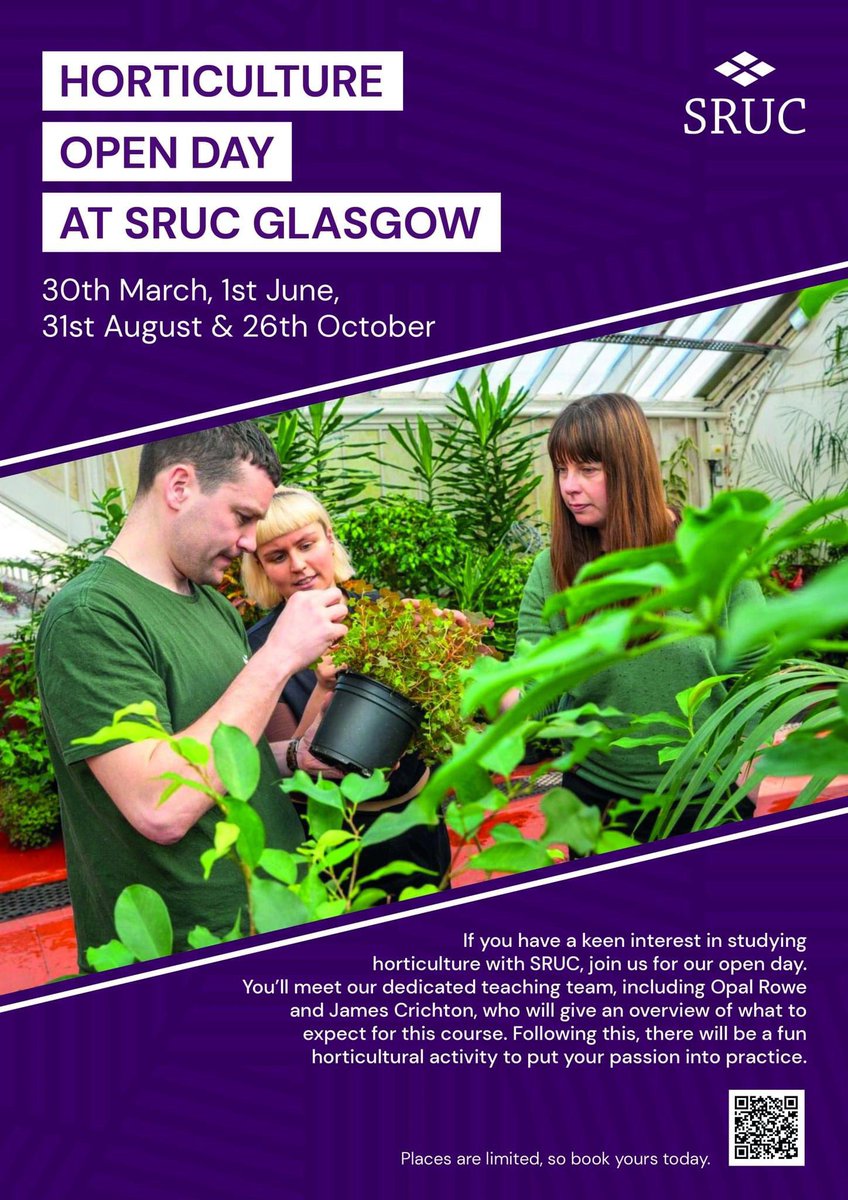 We still have spaces available for our Glasgow open day on Saturday. Book your slot today #sruc #openday #horticulture #glasgow sruc.ac.uk/news-events/op…