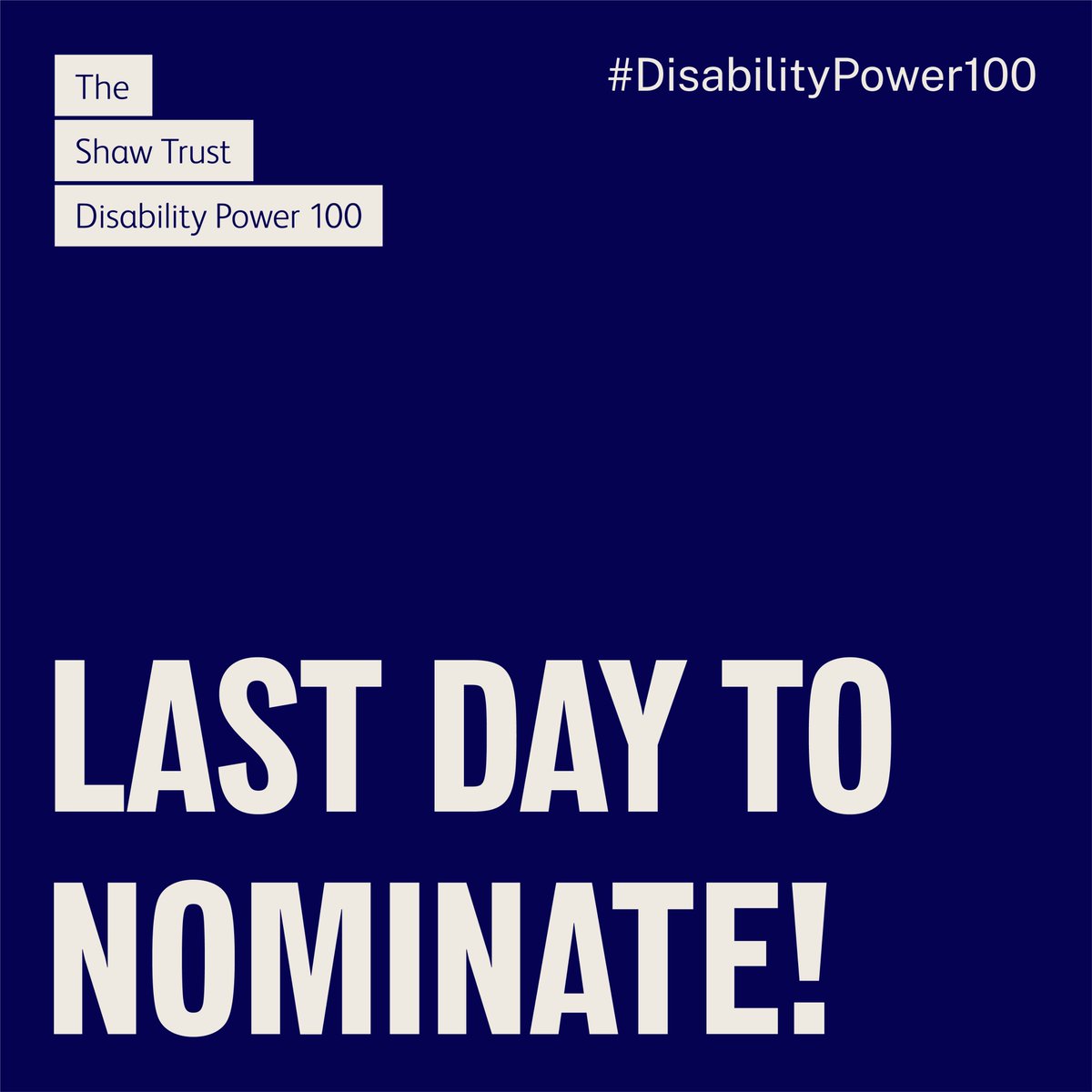 The #DisabilityPower100 is a platform for change, recognising the most influential disabled people in the UK. It celebrates their ambition and achievements, and provides encouragement to the leaders of tomorrow.

Be part of the change. Nominate now: bit.ly/3Vg8gz1