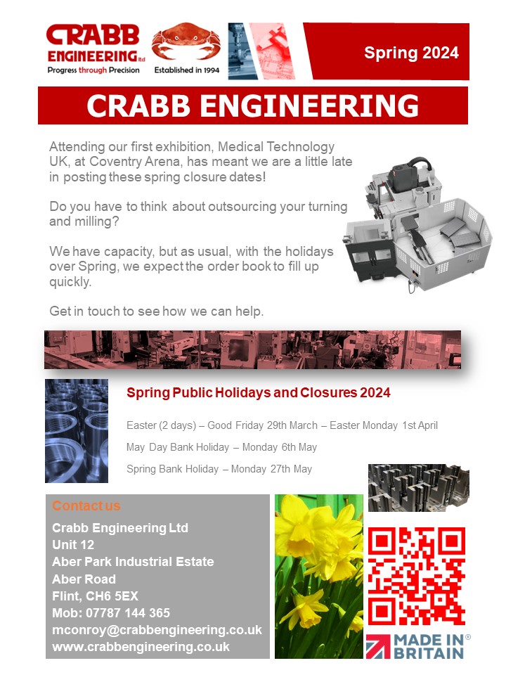 See our Easter and Spring closures here.  Get in touch with your enquiries for Milled and Turned Precision Components.