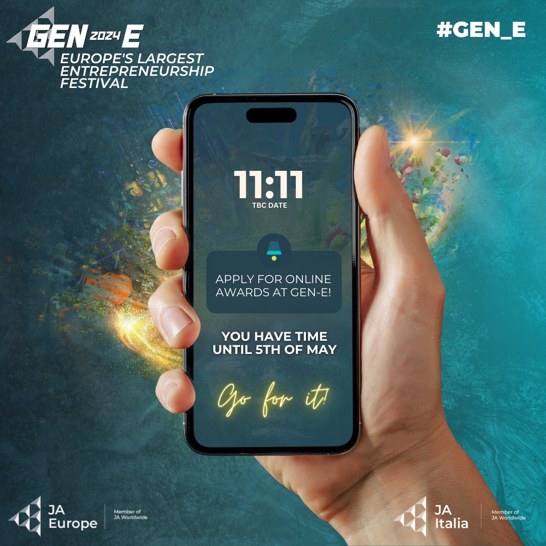 Apply for #Gen_E Online Awards before the 5th of May, you can have the opportunity to be one of the winners and fly to Catania in July! Apply with your #JACompany or #JAStartUp now! JA students can start their journey from here: gen-e.eu