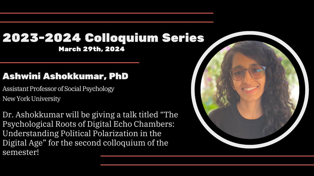 We are thrilled for Dr. Ashwini Ashokkumar (@AshuAshok) to visit our department for our colloquium series! If you are a Rutgers Faculty, Staff, or a Student and are interested in joining the talk via zoom at 1:00 PM please email rutgersgradreps@gmail.com