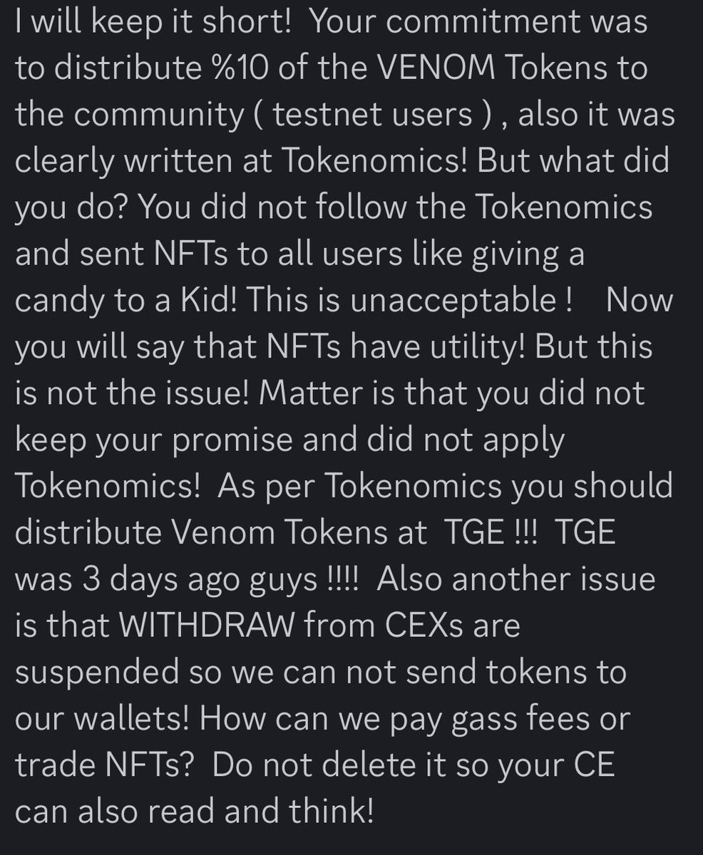 Well looks like <a href="/VenomFoundation/">Venom Foundation</a> hasn’t been honest with its community!

Let’s see what impact this has 🤦🏻‍♂️ #CrypCommunity #SCAM #AirdropCrypto #influencers