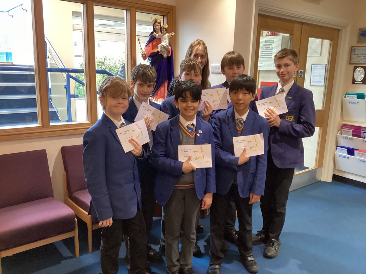 End of term 'Star Awards' were collected by many Year 7 students today, pictured are the boys that received the Tutor Award or Salesian Ethos Award. Congratulations to Matthew S, Harry W, Brendan L, Xavier P, Rex H, James C and Clyde G