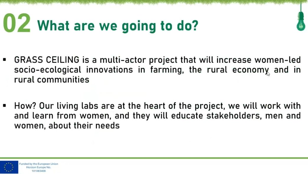 @nmarianos @Gaia_Brussels @Farmtopia_EU @ChLambert_FNSEA @LennartN_LRF @patrickpagani1 @UmbertoDP @BranwenFfion @PolskaIzbaMleka @coldiretti @ConfagriBxl @Confagricoltura @LPofferi @CERTHellas @Waste4Soil @LTONederland @k_karttunen @MTKry @masgiansanti @MicuMariusMihai @PalleBorgstrom @CONSULAI @TimCullinan_IFA @HarvRESt_eu @KJOsinga @Helmavermue @IFAmedia @ICOS1894 .@GRASSCEILING_EU now being presented👉an important project which aims to empower rural women &increase the number of socio-ecological innovations led by women in #agriculture, the rural economy &rural communities👩‍🌾⤵️