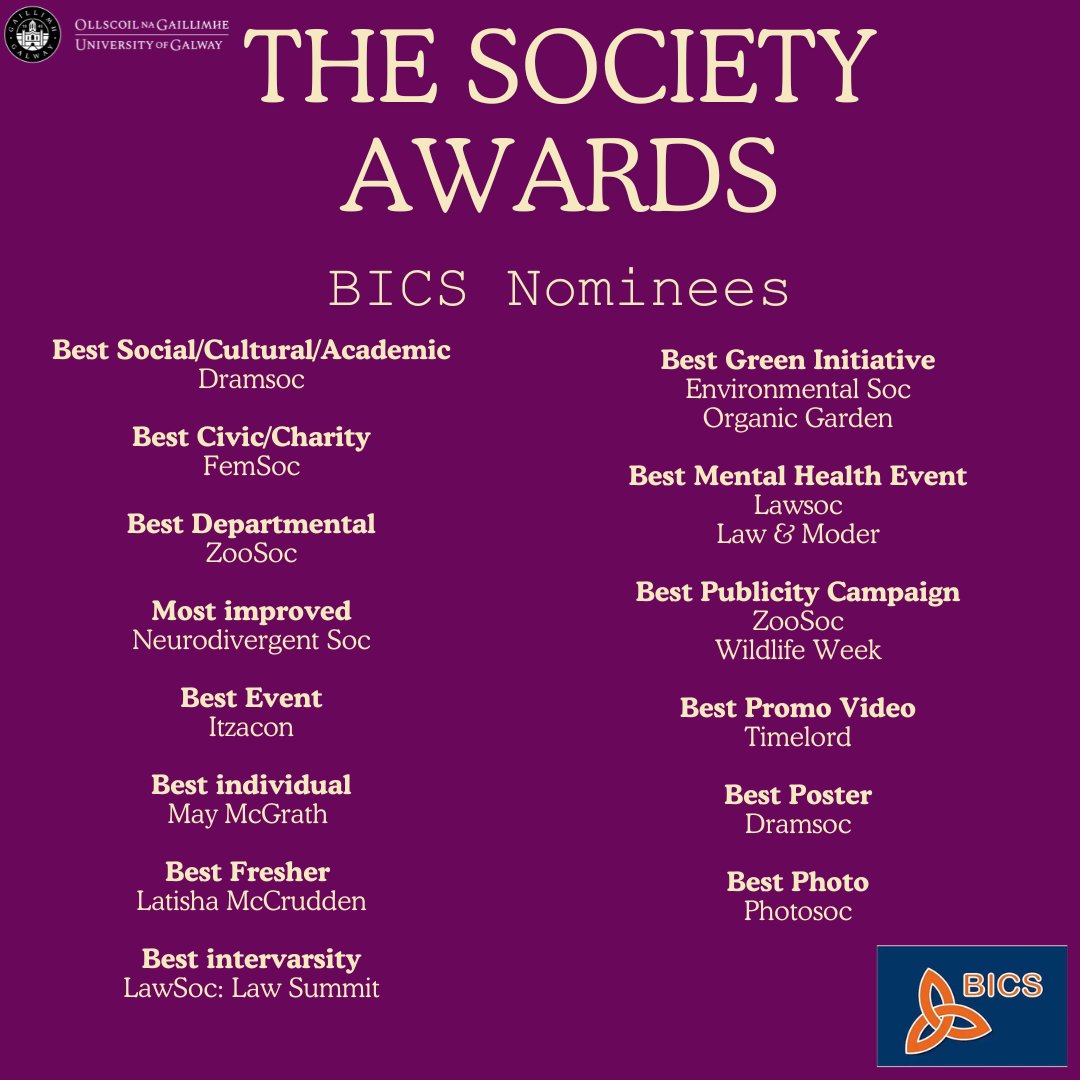 Congratulations to all the winners/ nominees from the Socs awards on Tuesday night!!

Check out some of our extra fabulous societies who will be representing us at BICS this year!!