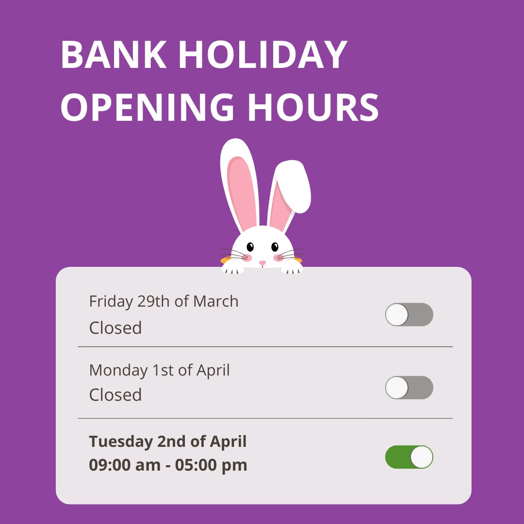 As the holiday season approaches, we want to keep you informed about our operating hours.

Wishing you all a fantastic Easter weekend filled with joy and happiness!