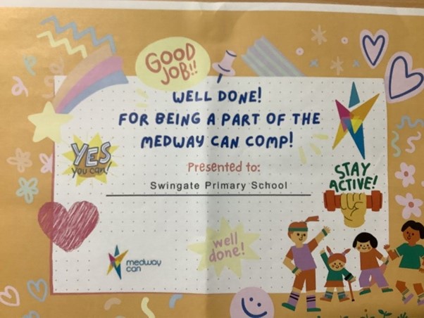 Thank you to Medway Council for the certificate recognising Swingate's commitment to encouraging children to stay active. @SwingatePrimary