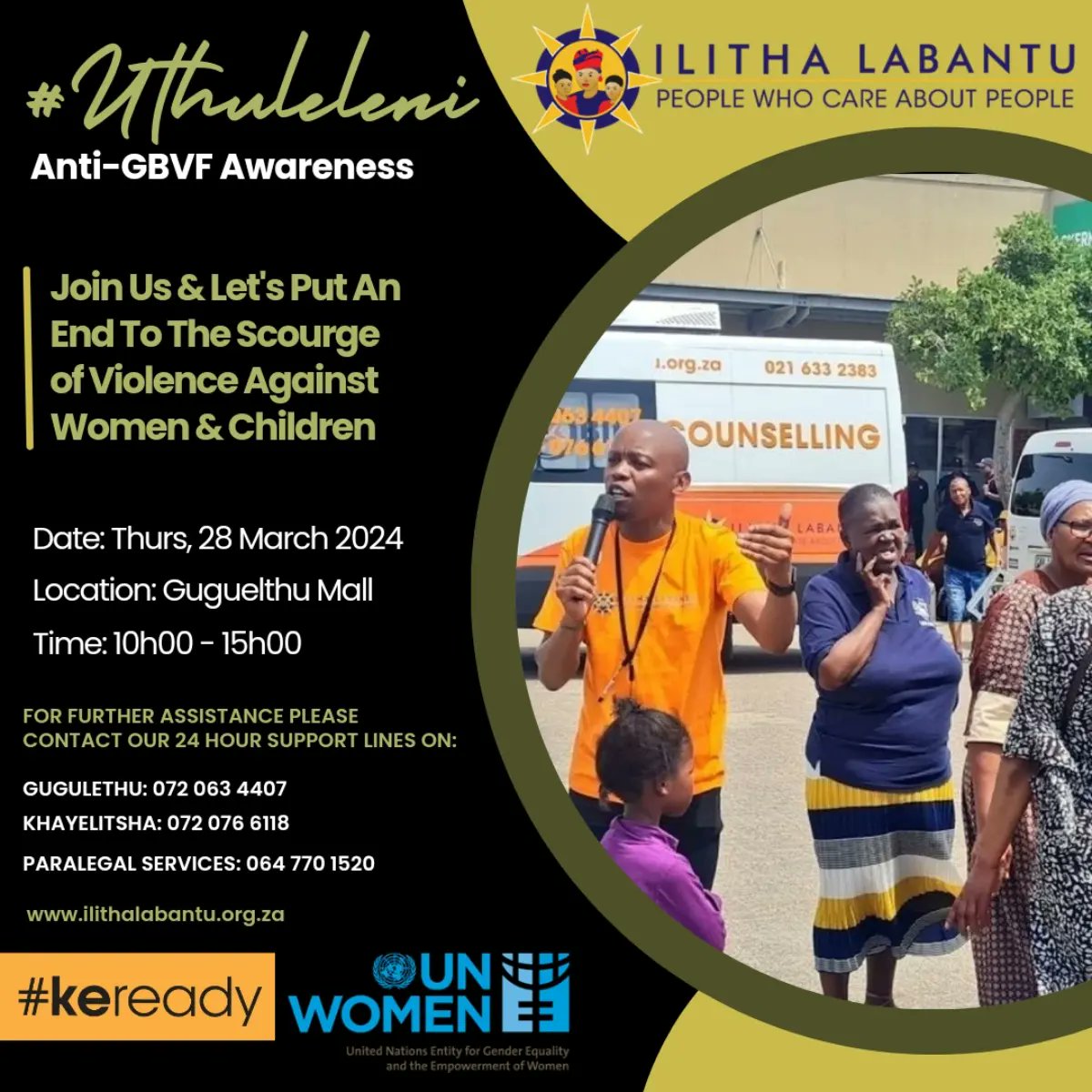 @IlithaLabantu in partnership with @unwomenSA & @kereadysa hosted the #UthuleleniAnti-GBVF Awareness at Gugulethu mall to raise awareness about the scourge of violence against women and children plaguing our communities. #EndViolenceAgainstWomenAndChildren #IlithaLabantu35years
