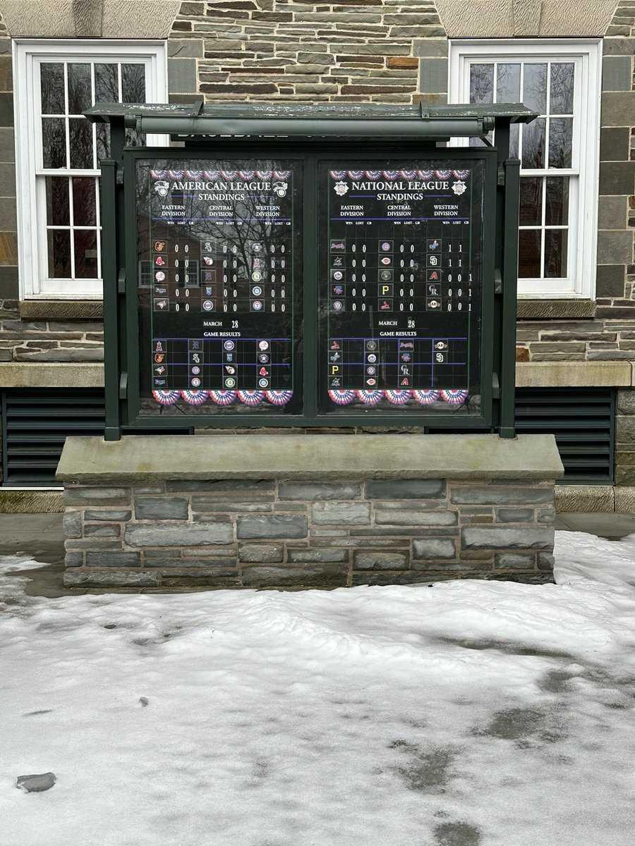 Happy Opening Day from Cooperstown. There may still be a little snow on the ground but we’re ready to update these standings by hand every day from now through October!