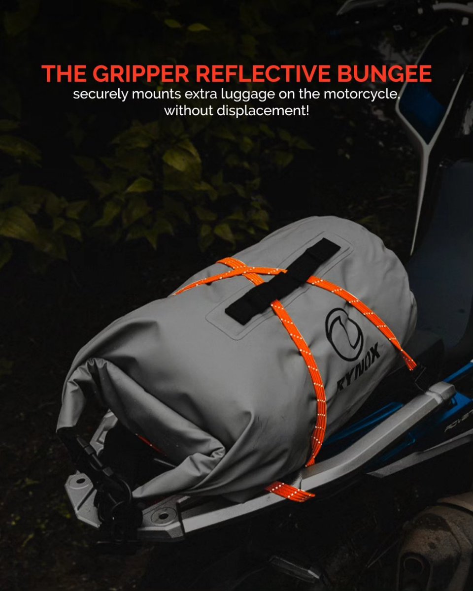 The Gripper Reflective Bungee is secure, quick, adaptable, and with embedded retro reflective filaments to secure luggage on the motorcycle! Shop Online: rynoxgear.com Find Dealers: rynoxgear.com/pages/store-lo… #Rynox #Rynoxgear #GripperReflectiveBungee #Luggage