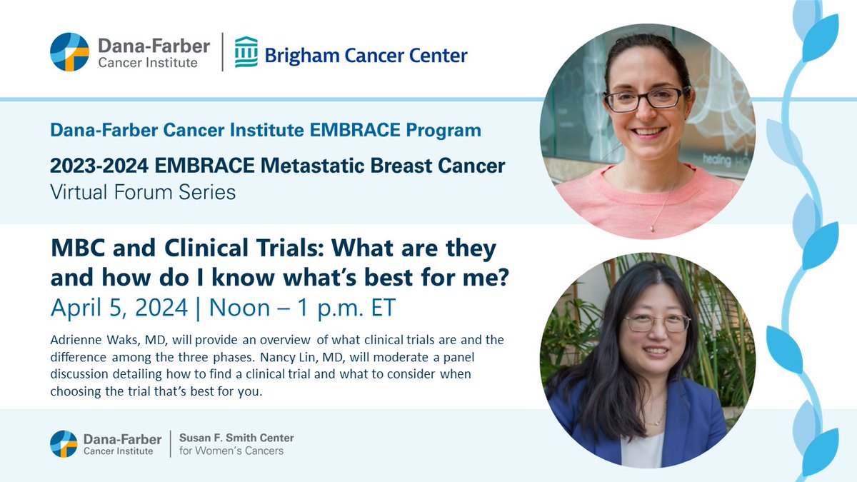 Join us 4/5 12-1 p.m. for an engaging and educational webinar on #clinicaltrials for patients with #MBC, part of the EMBRACE #MetastaticBreastCancer Virtual Forum Series. A panel discussion about finding a clinical trial will follow the presentation. ms.spr.ly/6015cQYdl