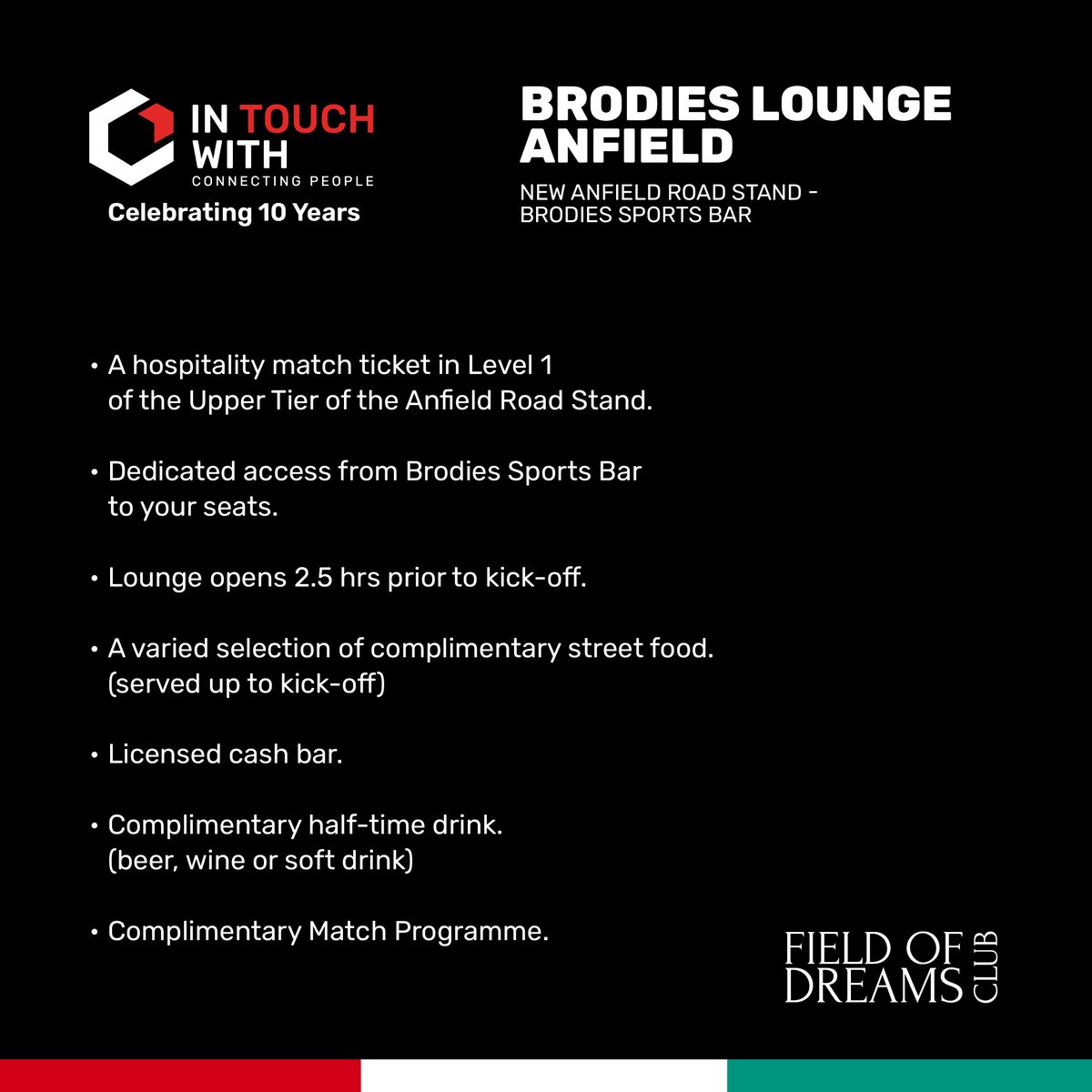 itwfamily's tweet image. Join us on March 31st, 2024, for an exclusive hospitality event as Liverpool take on Brighton at 2:00 PM. Elevate your business relationships and enjoy a thrilling match! Secure your spot now.

#ITW #InTouchWith #ITWFamily #FODC #FieldofDreamsClub #PremierNetworking #Hospitality