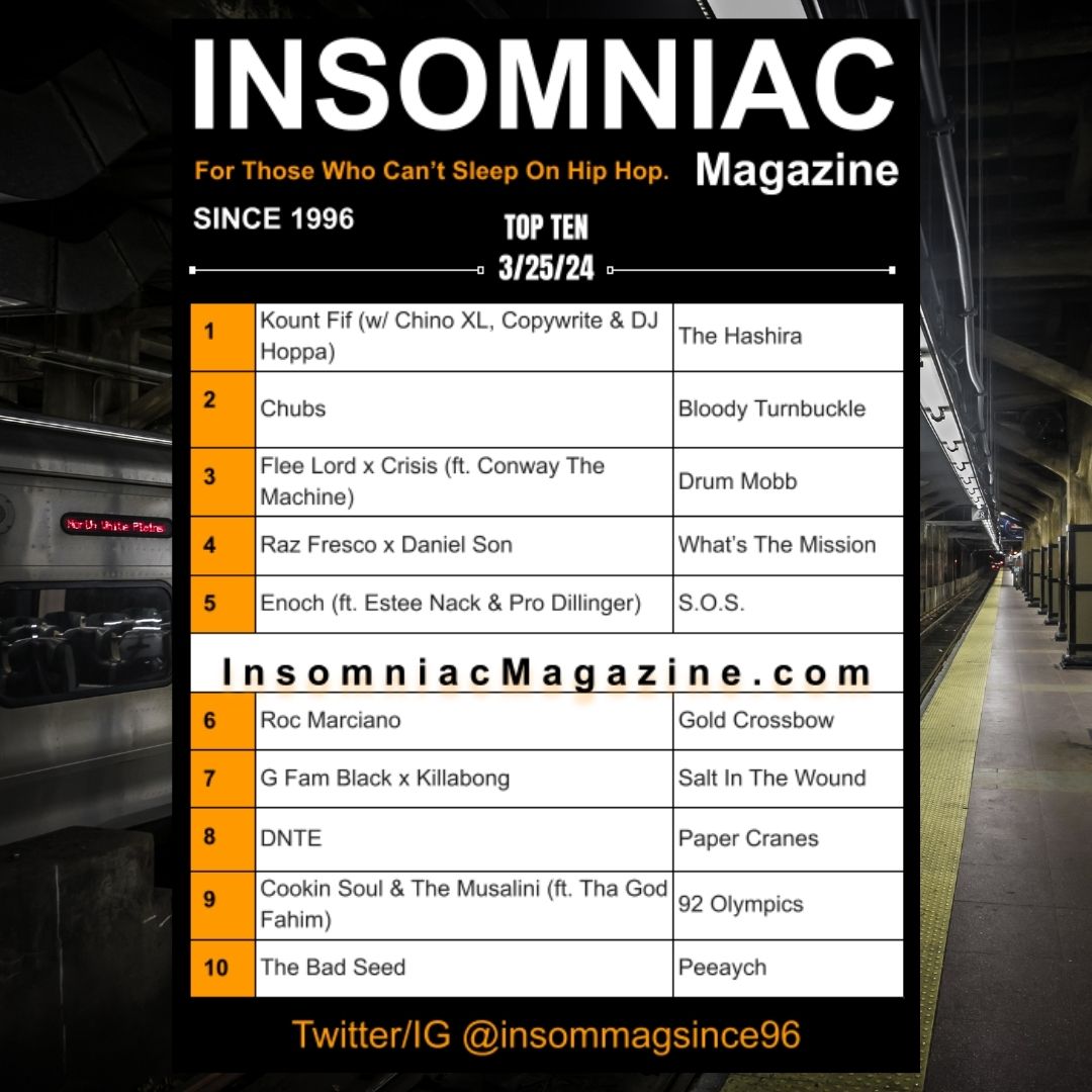 Insomniac Magazine’s Weekly Hip Hop Top Ten (3/25/24) insomniacmagazine.com/insomniac-maga… #Enoch @EsteeNack @ProDillinger @TheUmbrethren