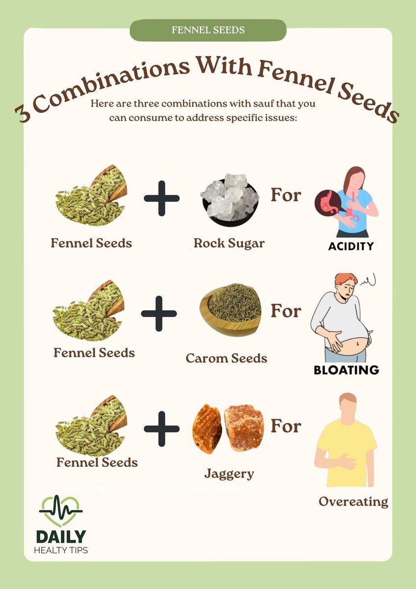 We Indians always conclude our meals with Fennel Seeds (sauf), and for good reason. Fennel Seeds (sauf) aids digestion and freshens breath. Here are three combinations with Fennel Seeds (sauf) that you can consume to address specific issues: