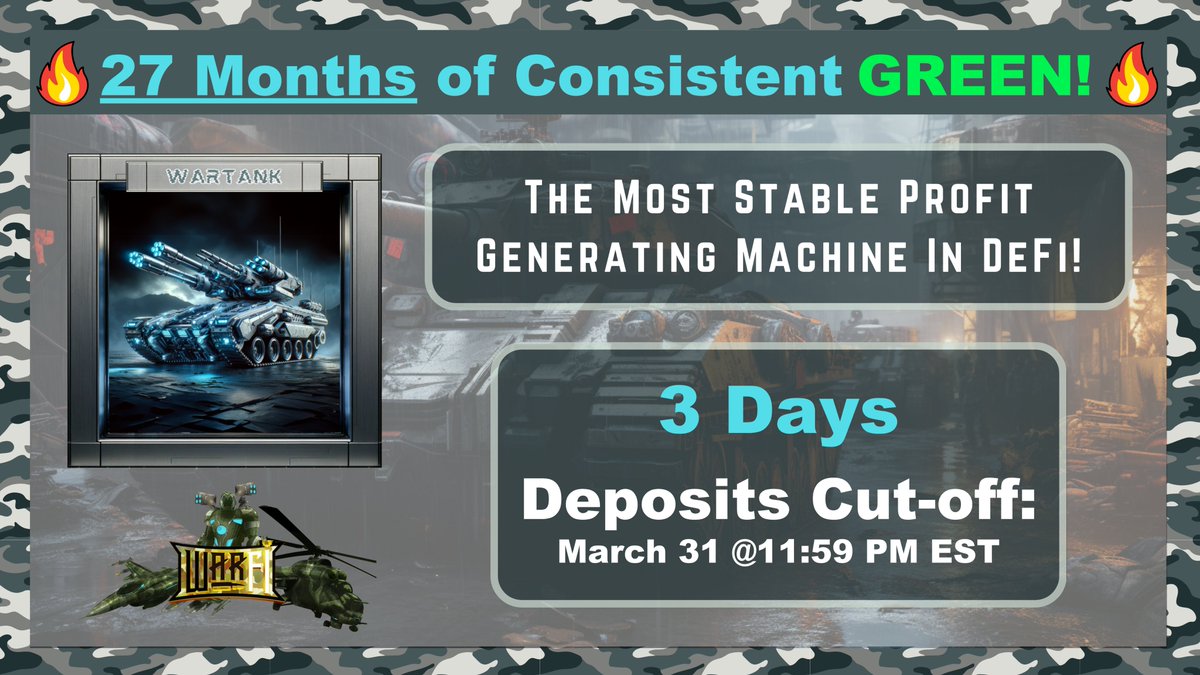 3 Days left! 🚨 Make sure to check out the marketplace in our dApp for a discounted fee with the added benefit of buying a pool that is already in trading! This means you get the profits for March trading as well 🔥 warfi-tradingbots.com #BTC #Crypto #wealth #profits #trading