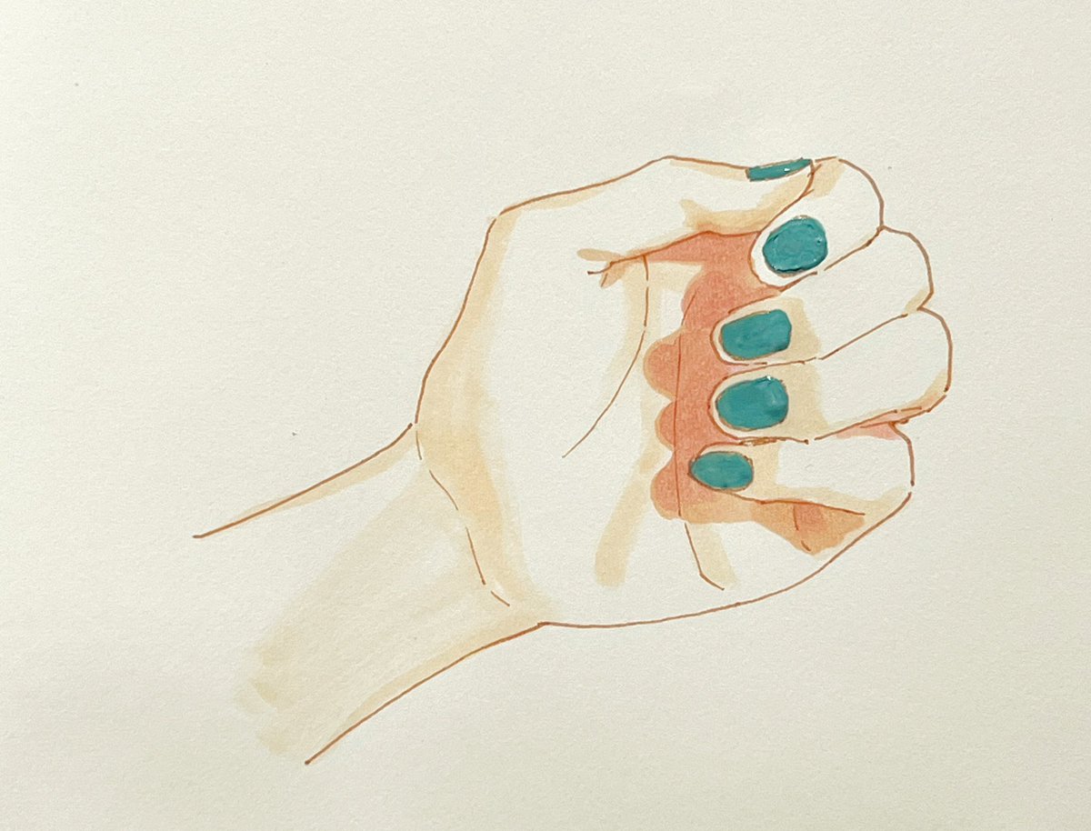 「買ったネイルポリッシュをなんか絵に使えないかと思った結果、絵に描いた手の爪に塗る」|えんぴつのイラスト
