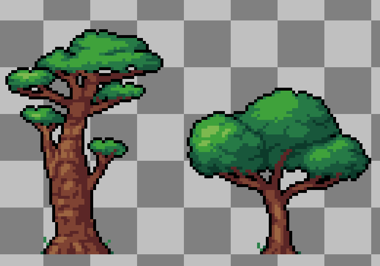 Some beautiful trees by our pixel artist <a href="/stereochromia/">nare</a> 

Finally get to replace my terrible ones 

#gamedev #indiedev