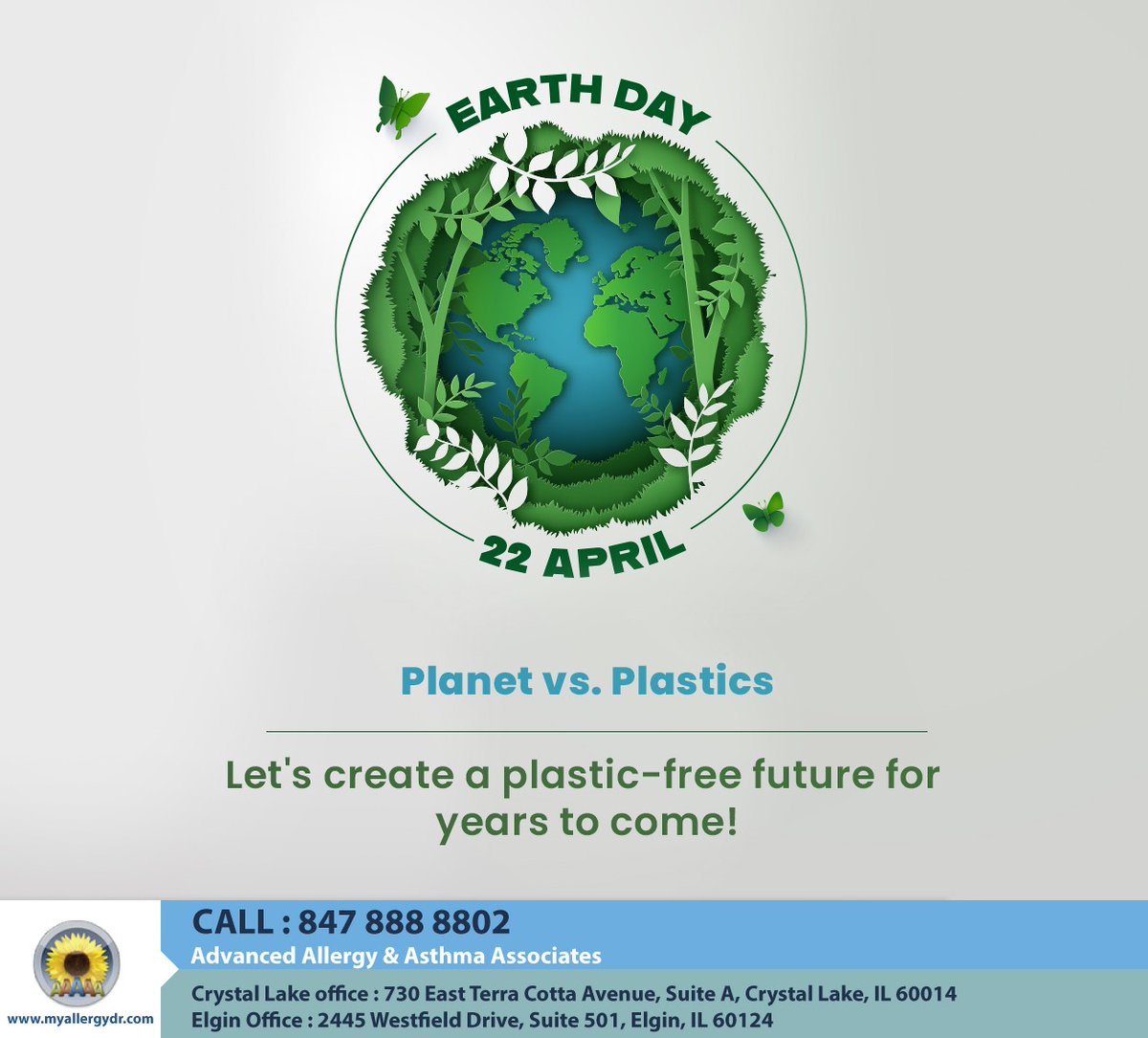 A plastic-free future is necessary for the sake of our health and our planet`s health. Do your part to reduce plastic waste and work towards our goal of a 60% reduction in plastic production by 2040. #earthday #crystallake #IL #myallergydr