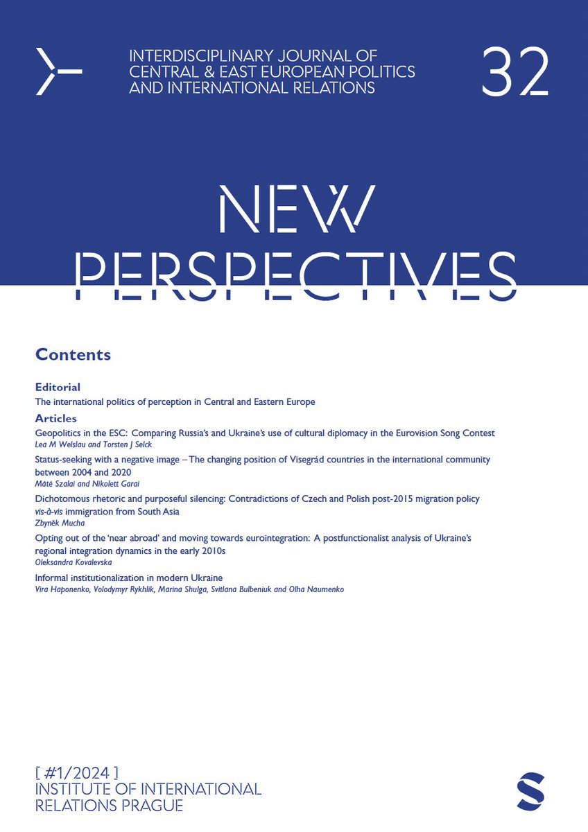Issue One of New Perspectives 2024 is now out! With an issue exploring the international politics of perception in Central and Eastern Europe. Articles on the Eurovision song contest, status seeking in Visegrad countries, migration policies and Ukraine!