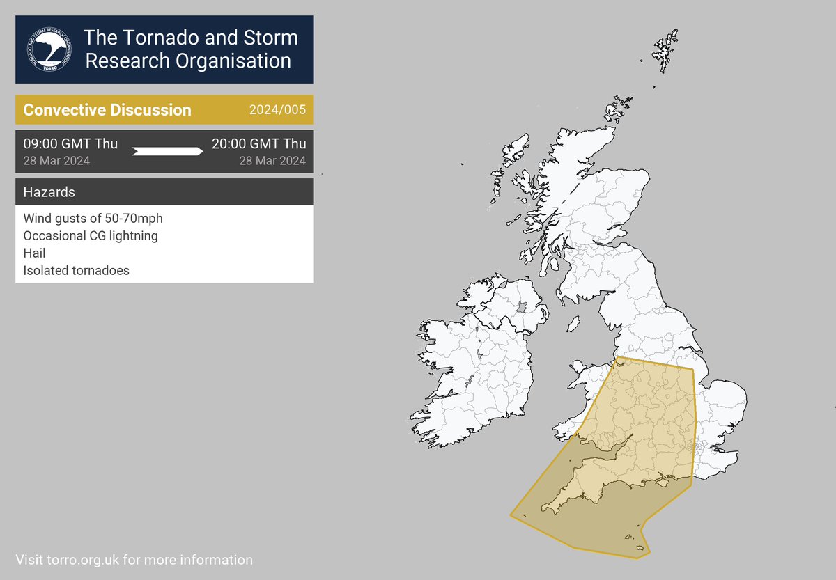 TORRO Convective Discussion 2024/005 issued valid until 2000 GMT Thursday 28th March 2024 torro.org.uk/forecast