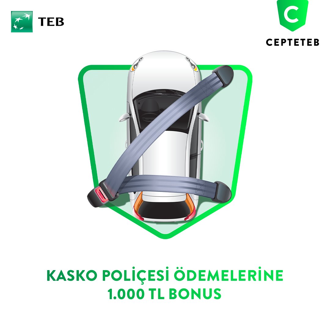 Kasko Poliçen CEPTETEB Mobil’de. Sen de aracını güvence altına almak için kaskonu CEPTETEB Mobil'den yaparak TEB Kredi Kartın ile öde, 1.000 TL'ye varan Bonus kazan.