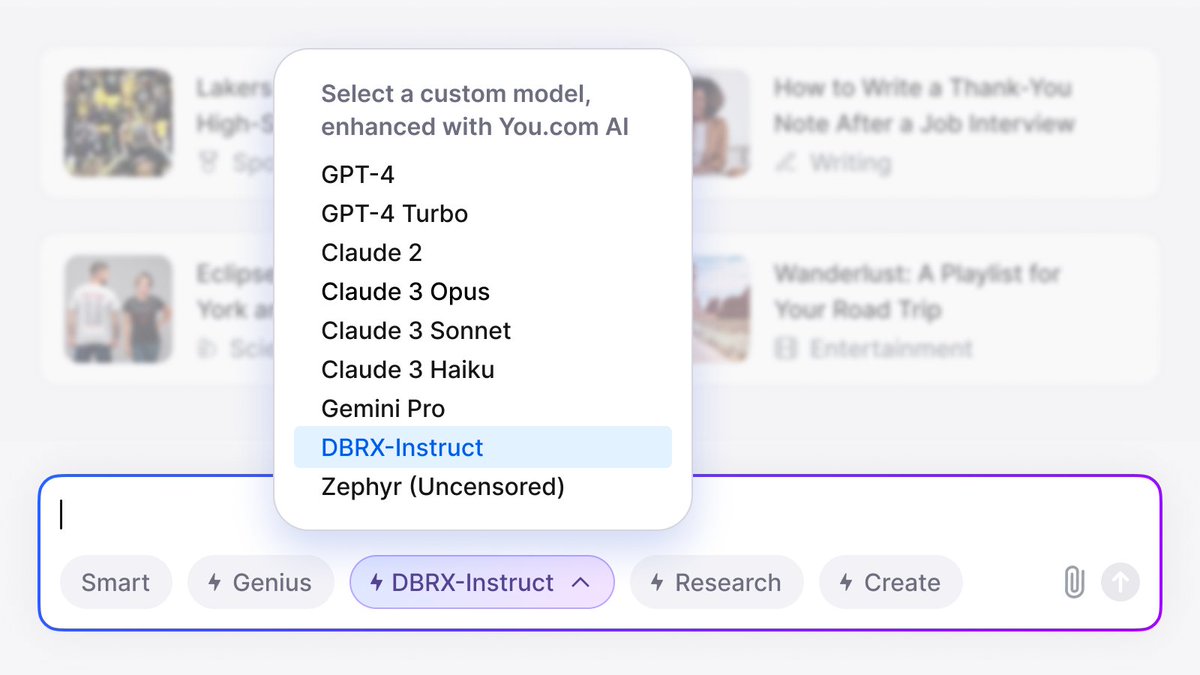 JuliaLaRoche's tweet photo. I don't know anyone else with more AI models in one place than https://t.co/dd8PZW92Ag. 

@DbrxMosaicAI's open-source #DBRX LLM is already live! 🤯

@RichardSocher and @BMarcusMcCann are shipping fast. 🚀 https://t.co/6lKRiu35HR