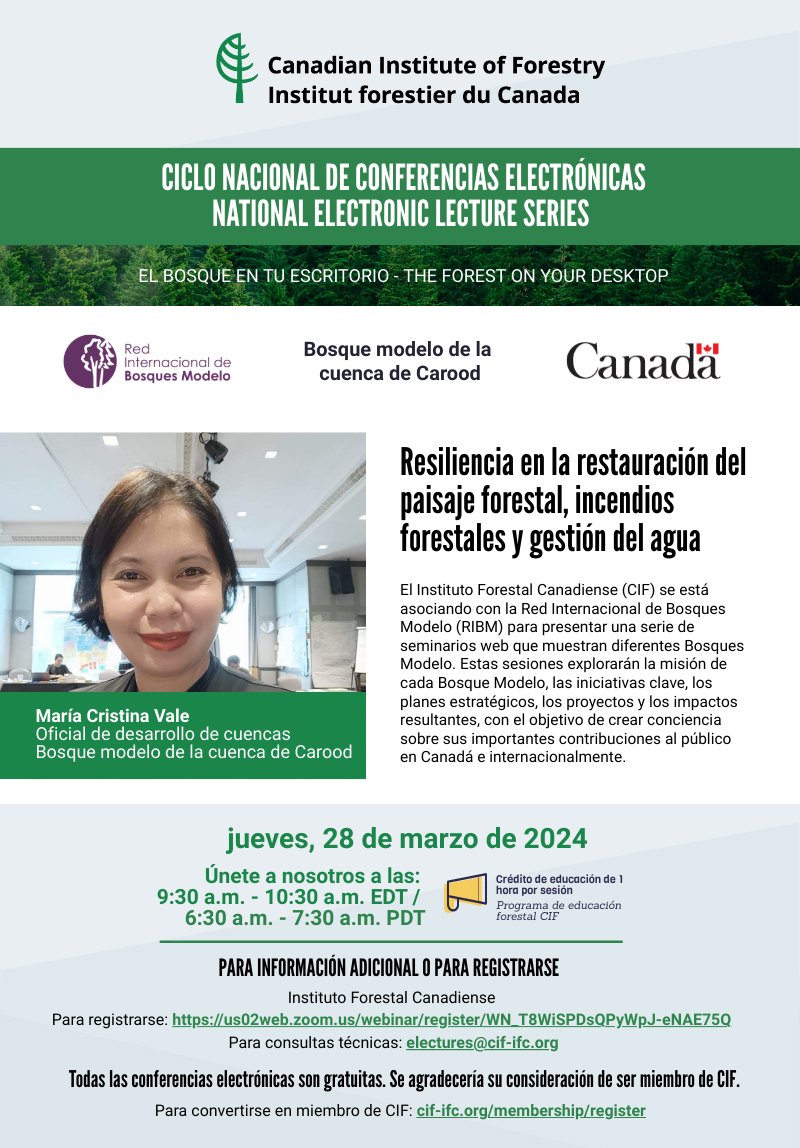 Today! Join us for our 4th webinar with @modelforest, where Maria Christine Vale, Carood Watershed Model Forest will be discussing 'Resiliency on Forest Landscape Restoration, Wildland fire & Water Management' 🌲🖥️🌎 Tune in live at 9:30am ET/6:30am PT: us02web.zoom.us/webinar/regist…