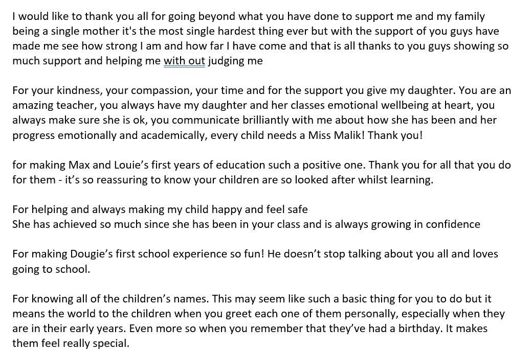 Sharing positive feedback from parent/carers to staff is such a great way to end a fantastic term Perry Court ❤️ @EducationEACT #doingtherightthing