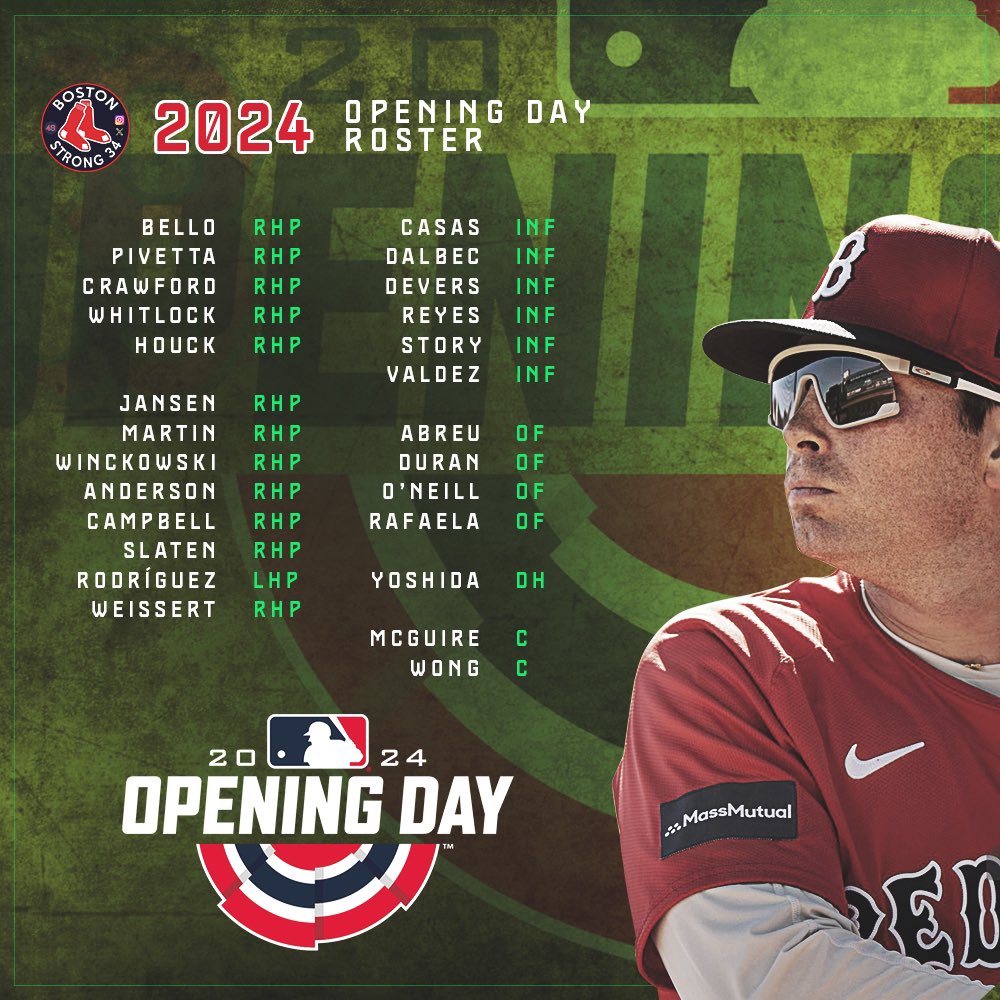 BostonStrong_34's tweet photo. Happy Opening Day Red Sox Nation! Here you have your 2024 roster. https://t.co/5pK9GFn1Ha
