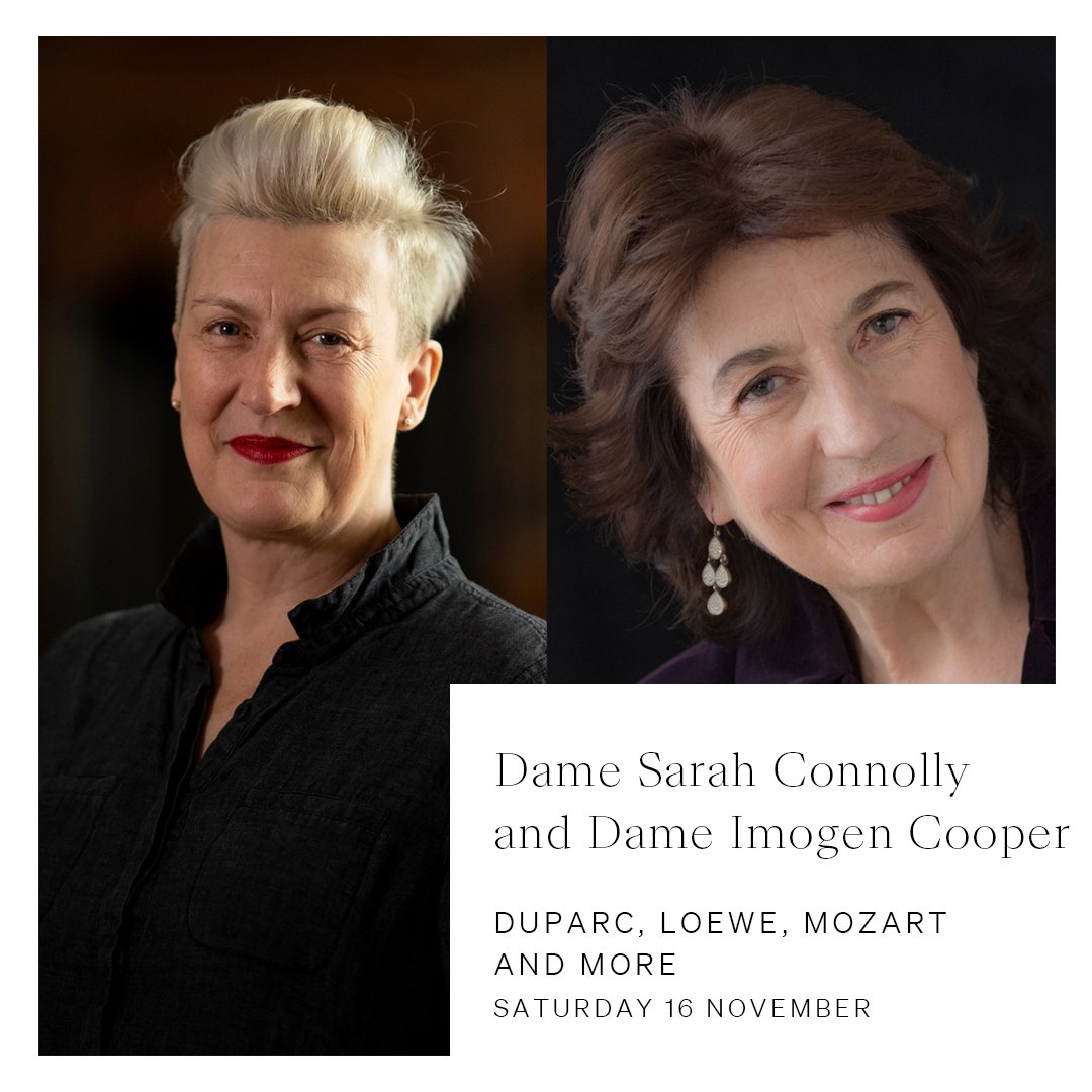 Two musical Dames at the very tops of their respective professions once again join together in recital at Wigmore Hall on Saturday 16 November ✨ Join Dame Sarah Connolly (@spconnolly) and Dame Imogen Cooper for Duparc, Loewe, Mozart and more 🎼