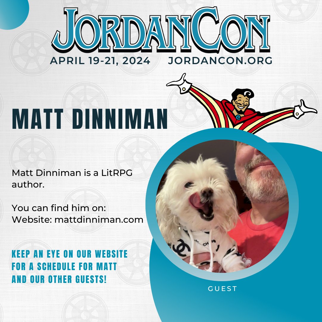 Author Matt Dinniman is coming to #JordanCon2024! Matt Dinniman is the bestselling author of the Dungeon Crawler Carl series. You can read more about him and all of our other guests and attending professionals on our website: jordancon.org/jordancon-gues…