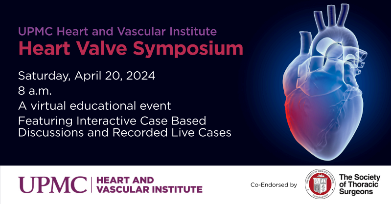 Complimentary, virtual #CME symposium! cce.upmc.com/UPMC-heart-val… @STS_CTsurgery @IbrahimSultanMD @jelevenson @saba_sfs3 @DSGMD @Amber_MakaniMD @TimWong_MD @malamo512 @StHilaireLab @jafwlr @CatalinPToma @dkliner412 @belindariveramd @HviUpmc @PittCardiology @UPMC_CTSurgery @PittVMI