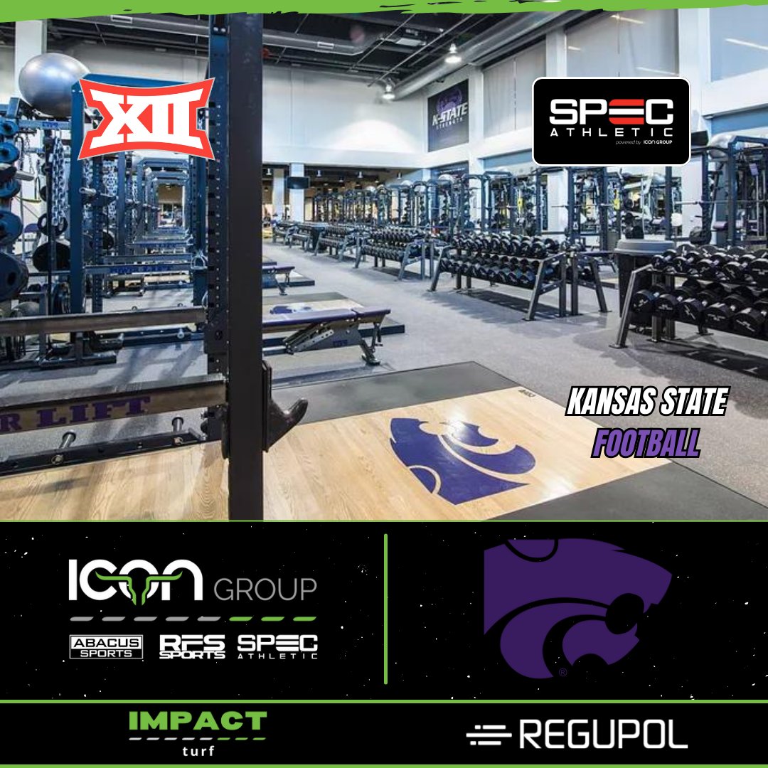 Kansas State Football's Vanier Family Football Complex weight room features a @RegupolAmerica #AktivProRoll surface and #IMPACTTurf 🏈🏈 Looking for sports flooring installation? Find your local sales rep for more info: team-icon.com/#find-a-sales-… #WeBuildICONs #IconicRooms